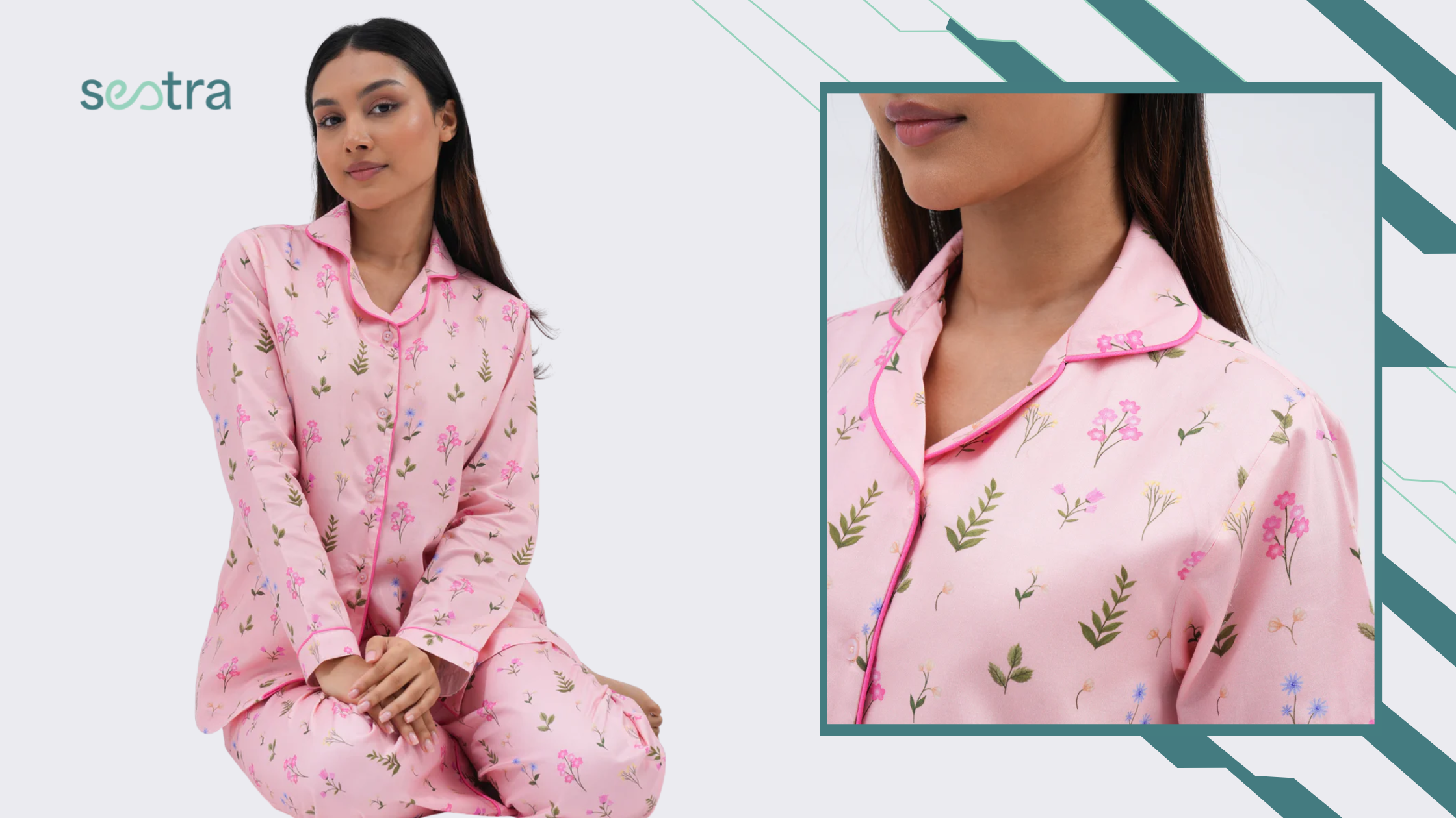 Pink floral pajama set