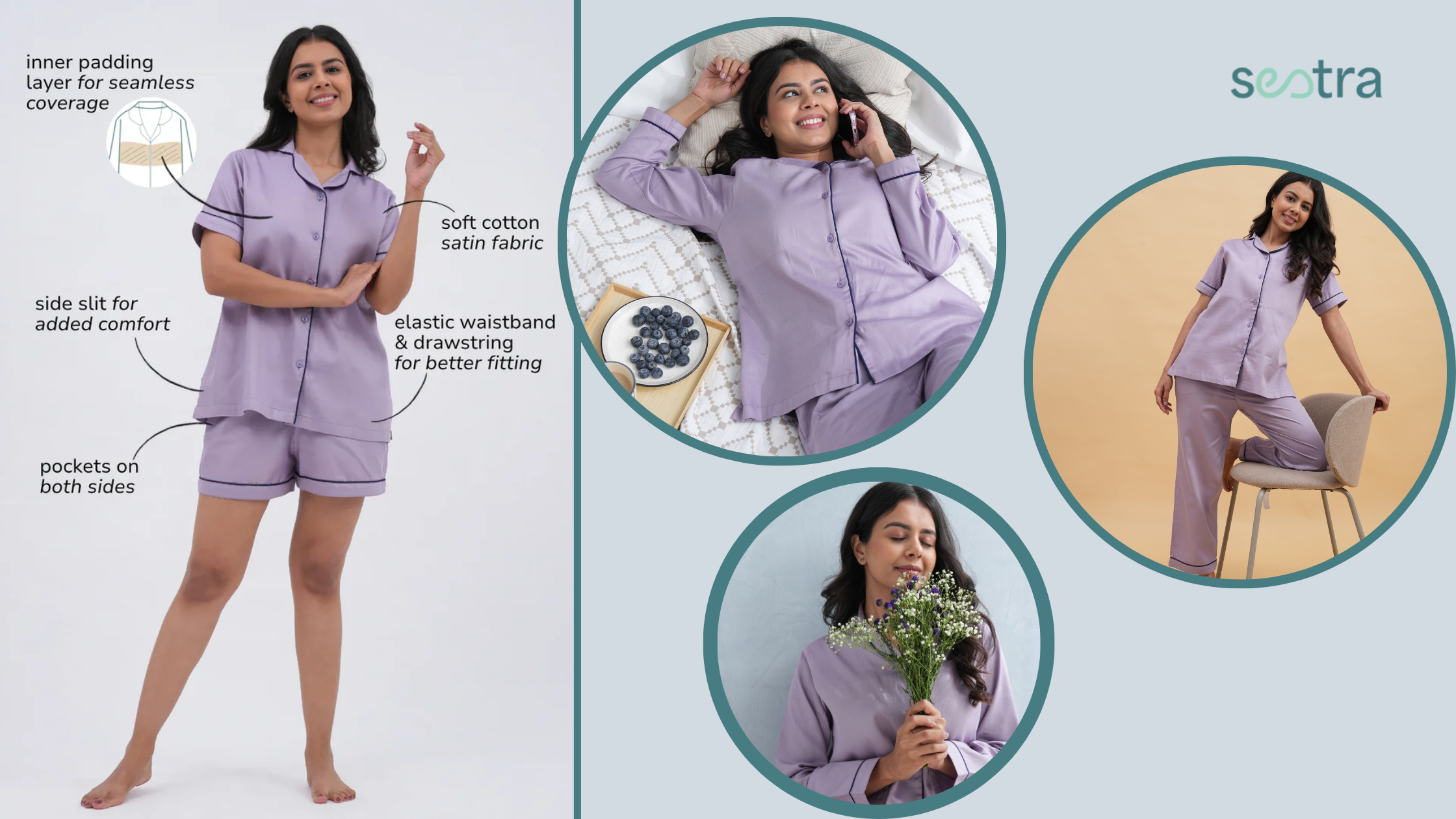 Lilac cotton satin pajama set