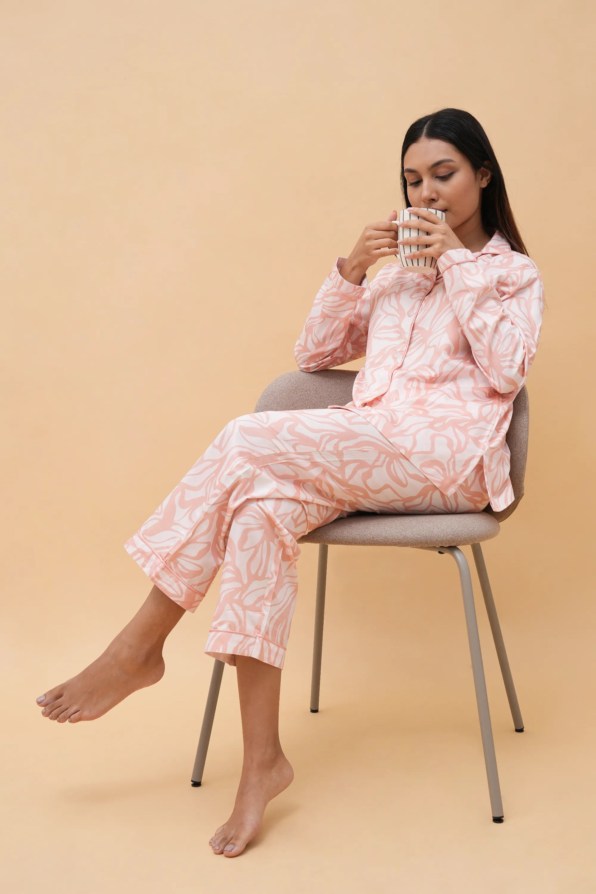 coral cloud bra-less pyjama set