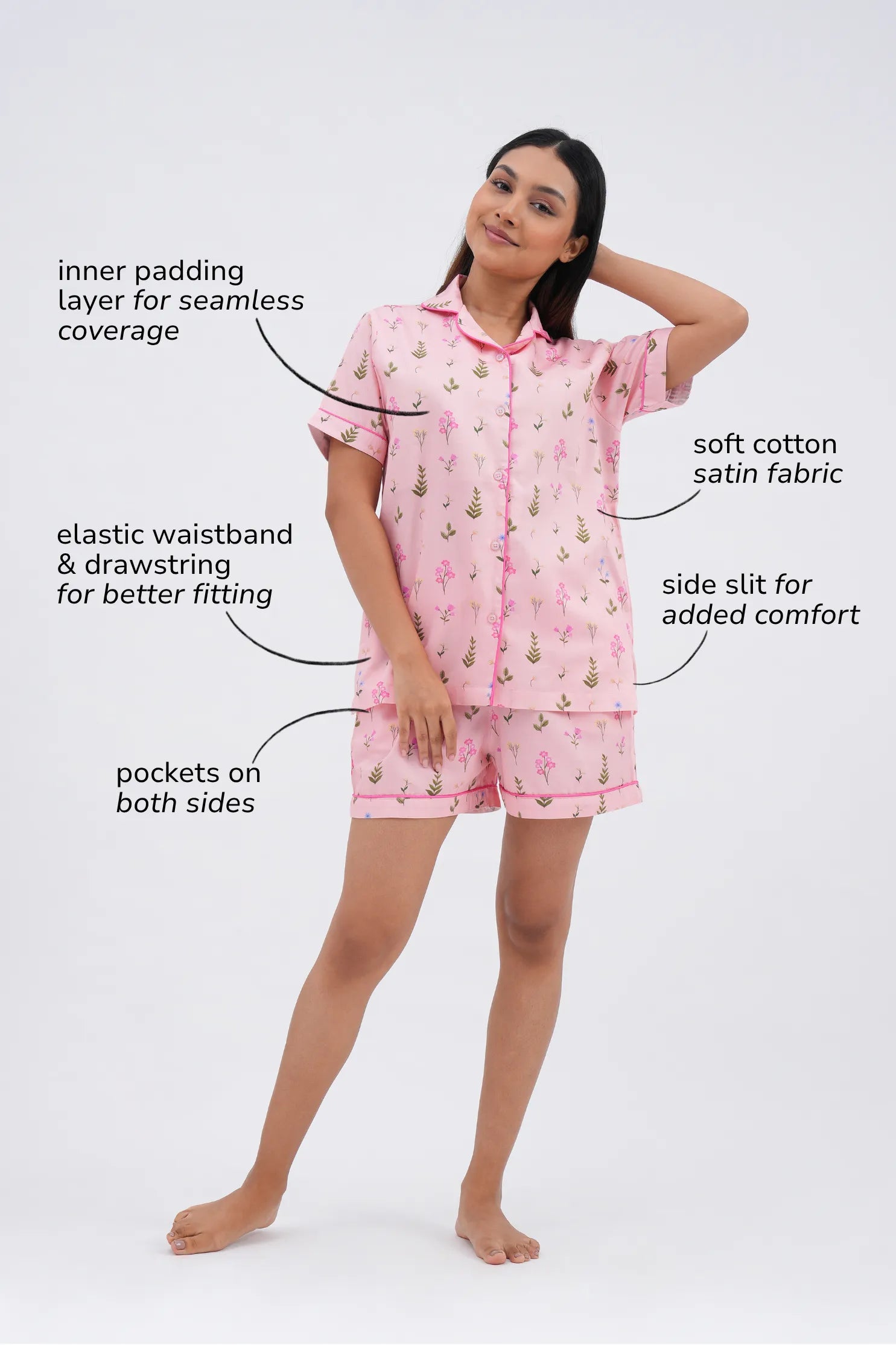 floral bloom bra-less shorts set