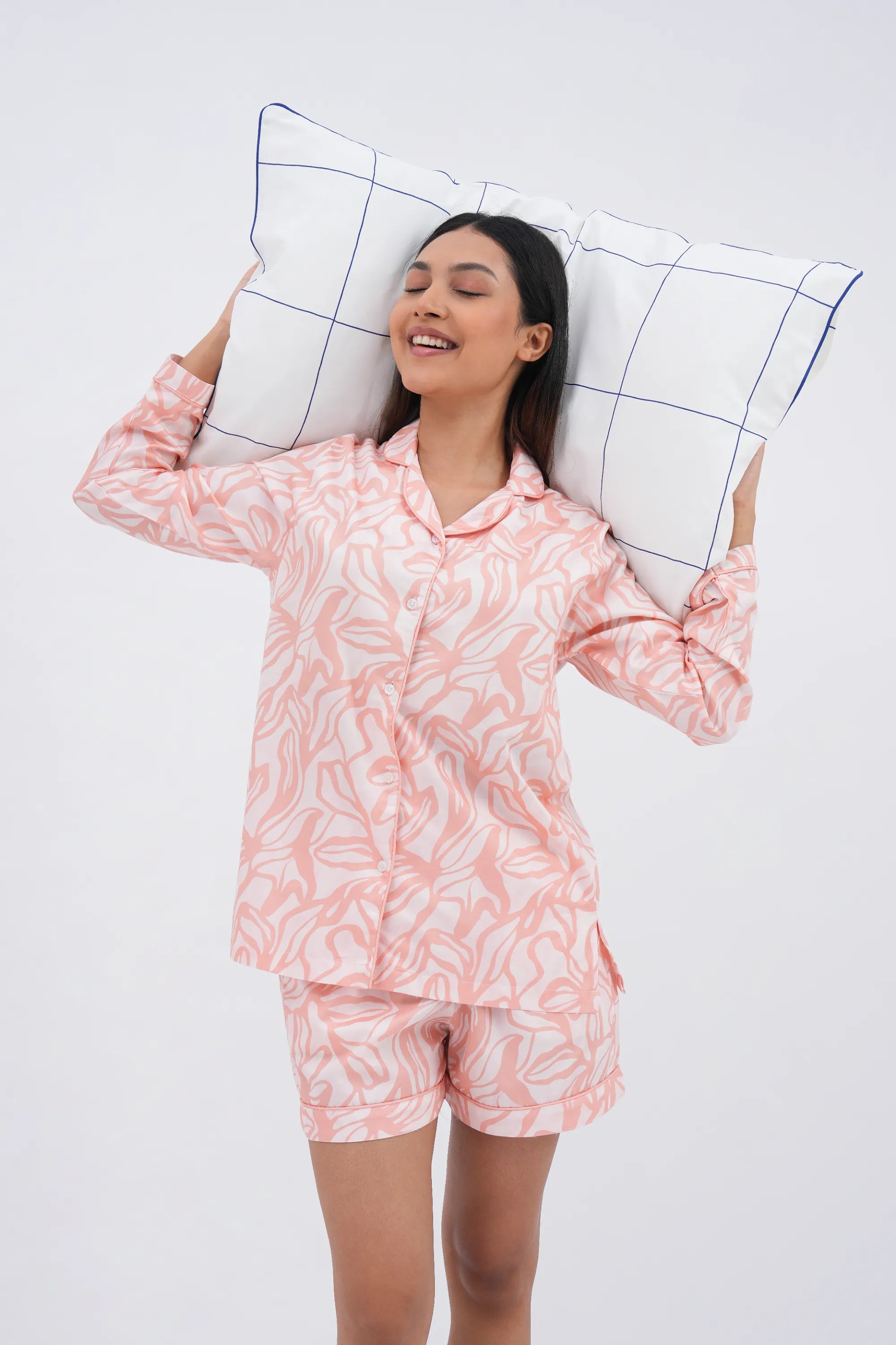 coral cloud bra-less shorts set