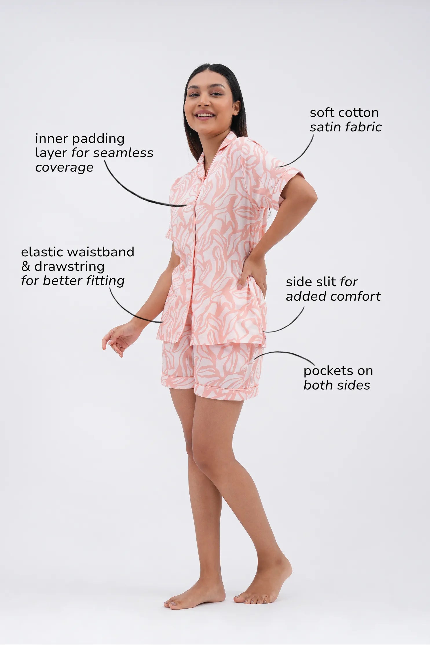 coral cloud bra-less shorts set