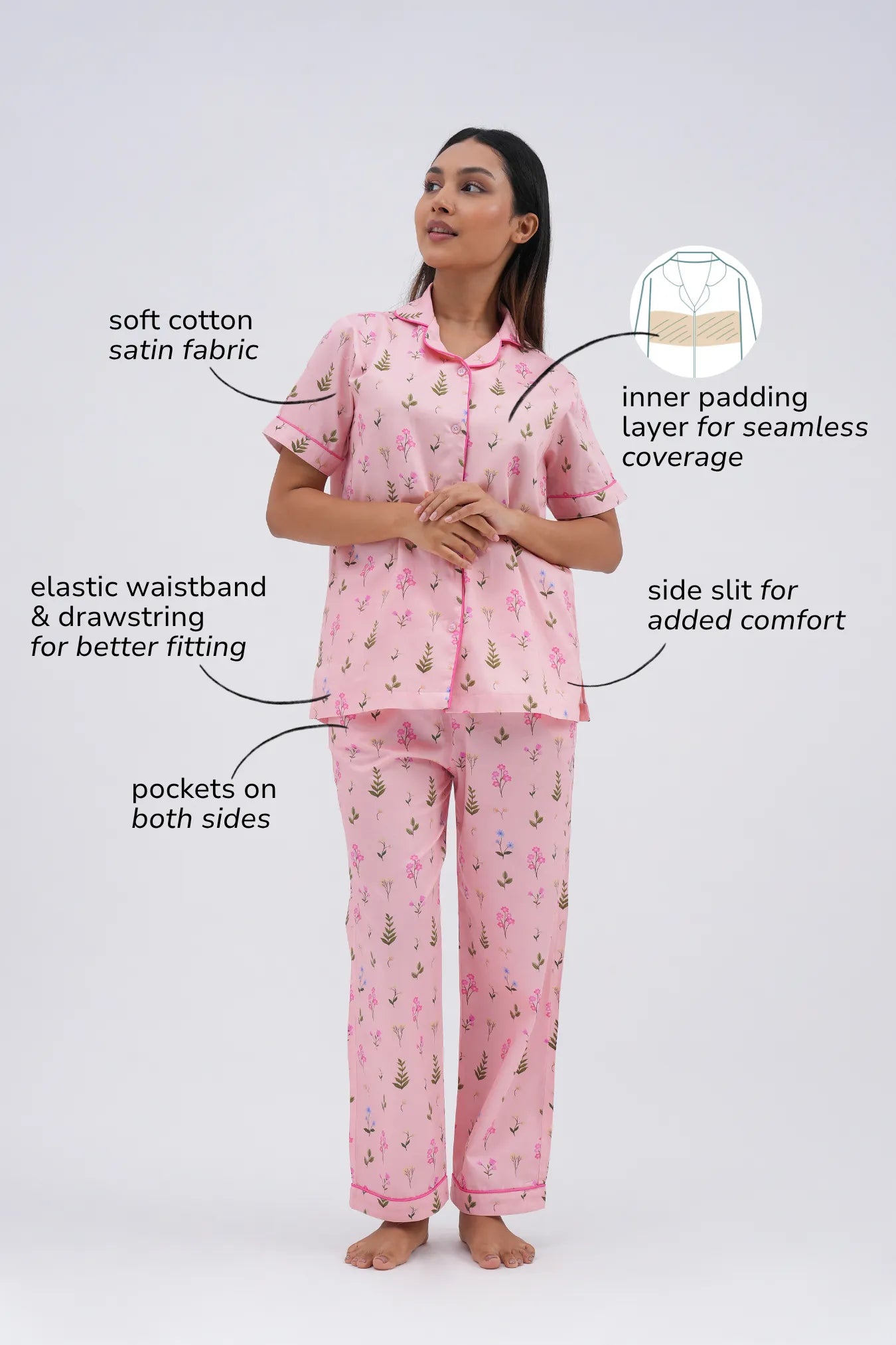 Floral bloom bra-less women pyjama set
