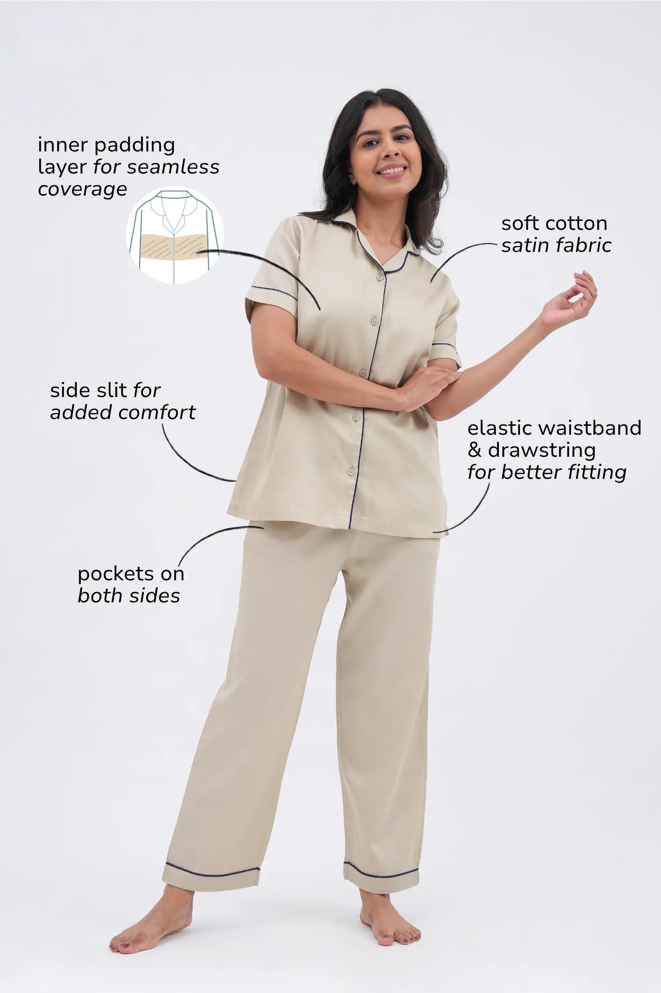 Latte love bra-less women nightwear pyjama set