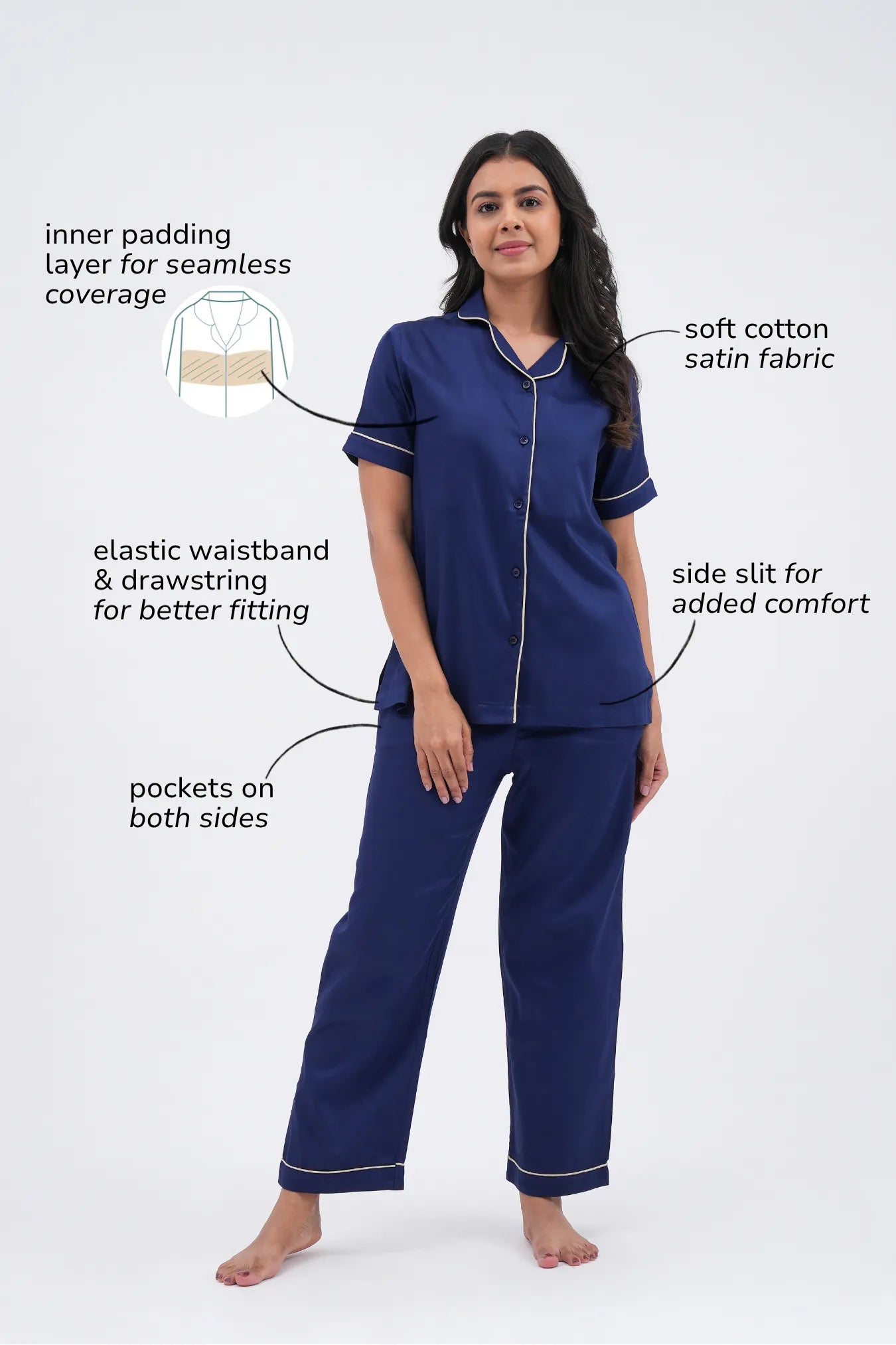 Midnight bra-less night suit pyjama set
