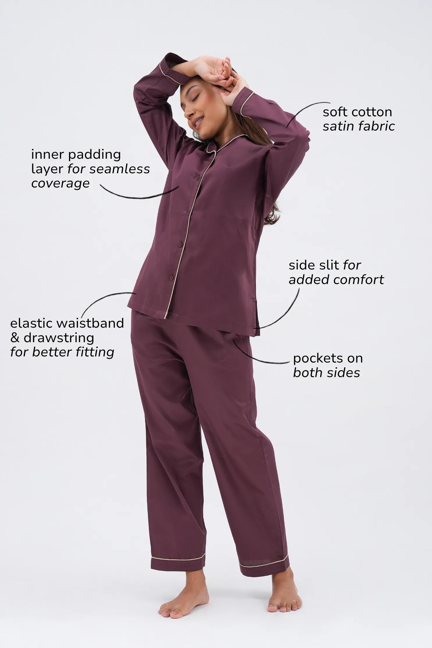 wine down bra-less pyjama set