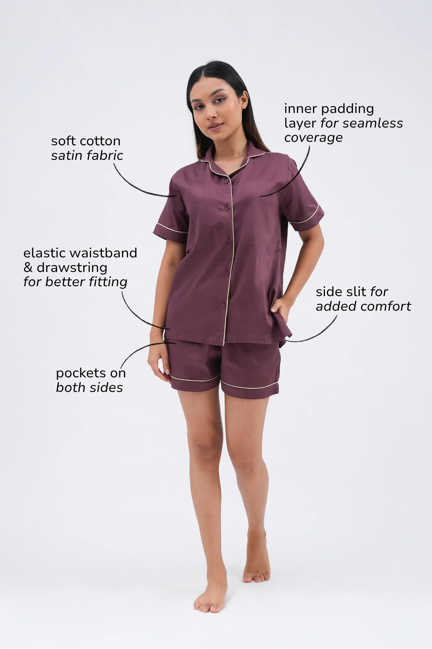 wine down bra-less shorts set