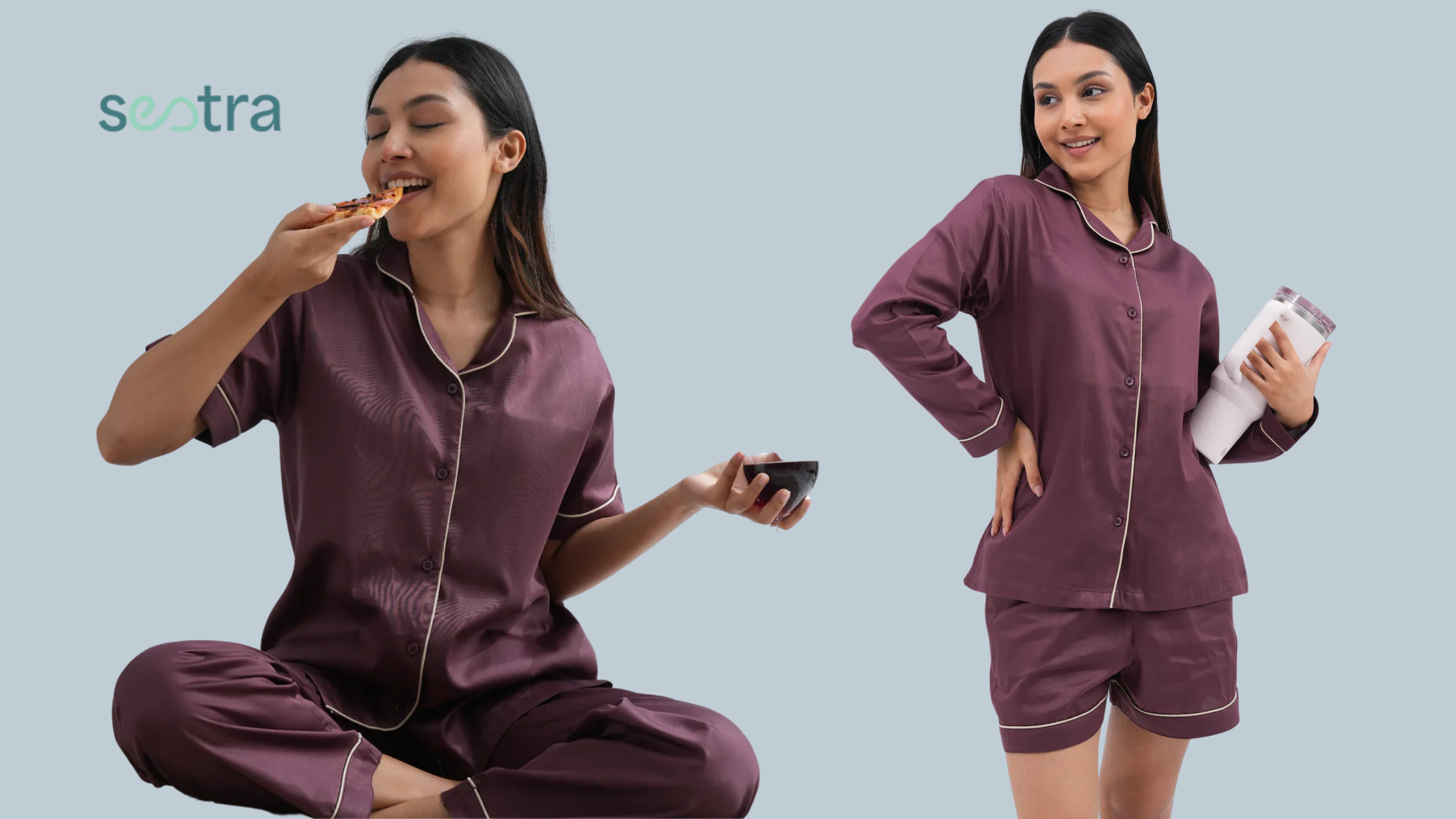 Purple satin pajama set