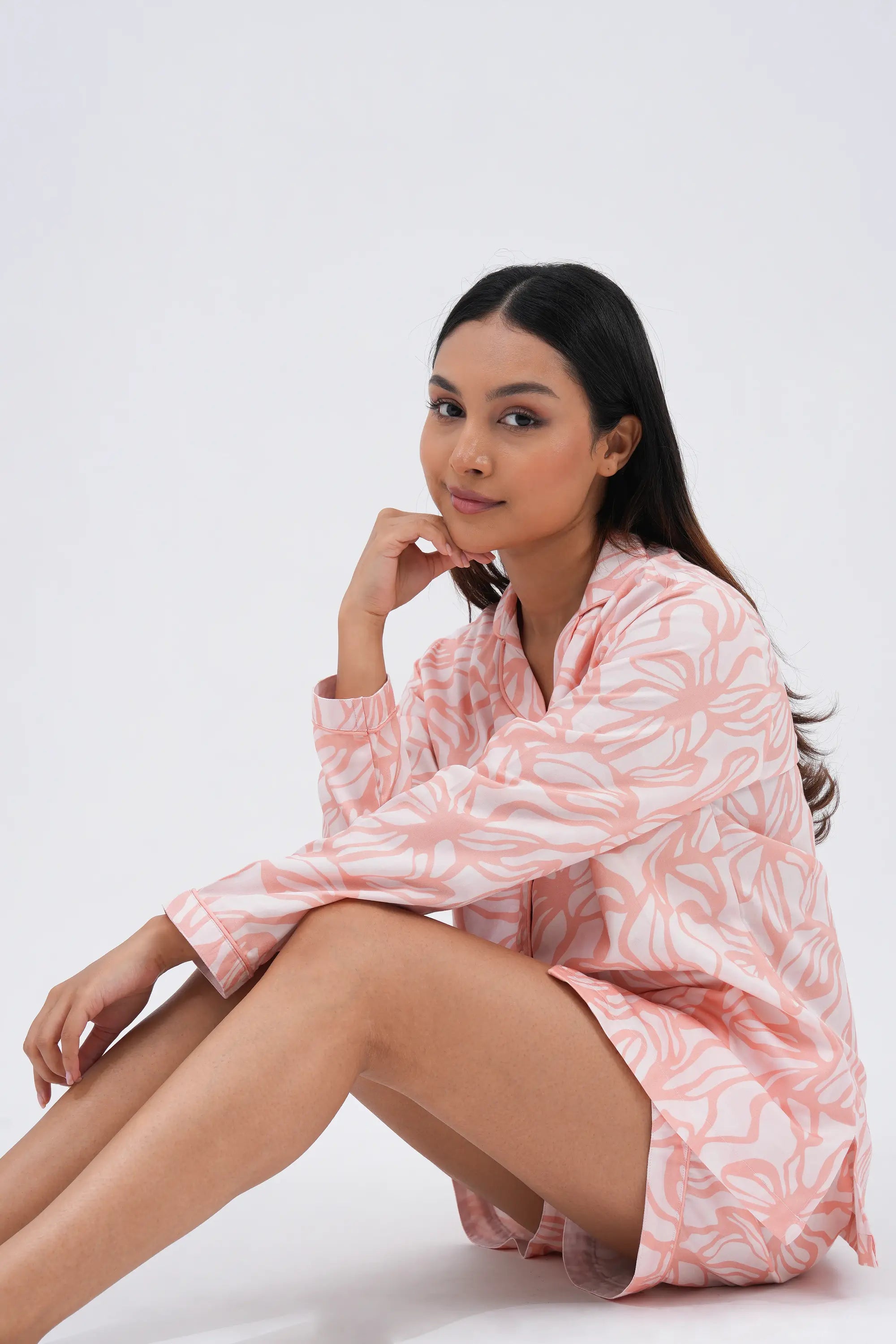 coral cloud bra-less shorts set