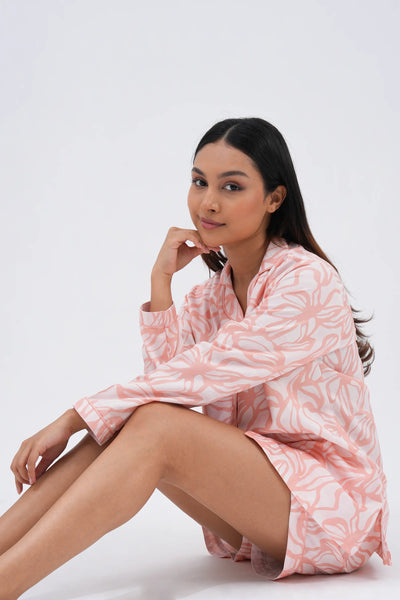 coral cloud bra-less shorts set