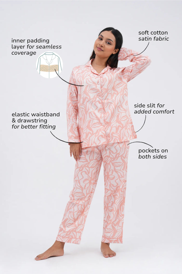 coral cloud bra-less pyjama set