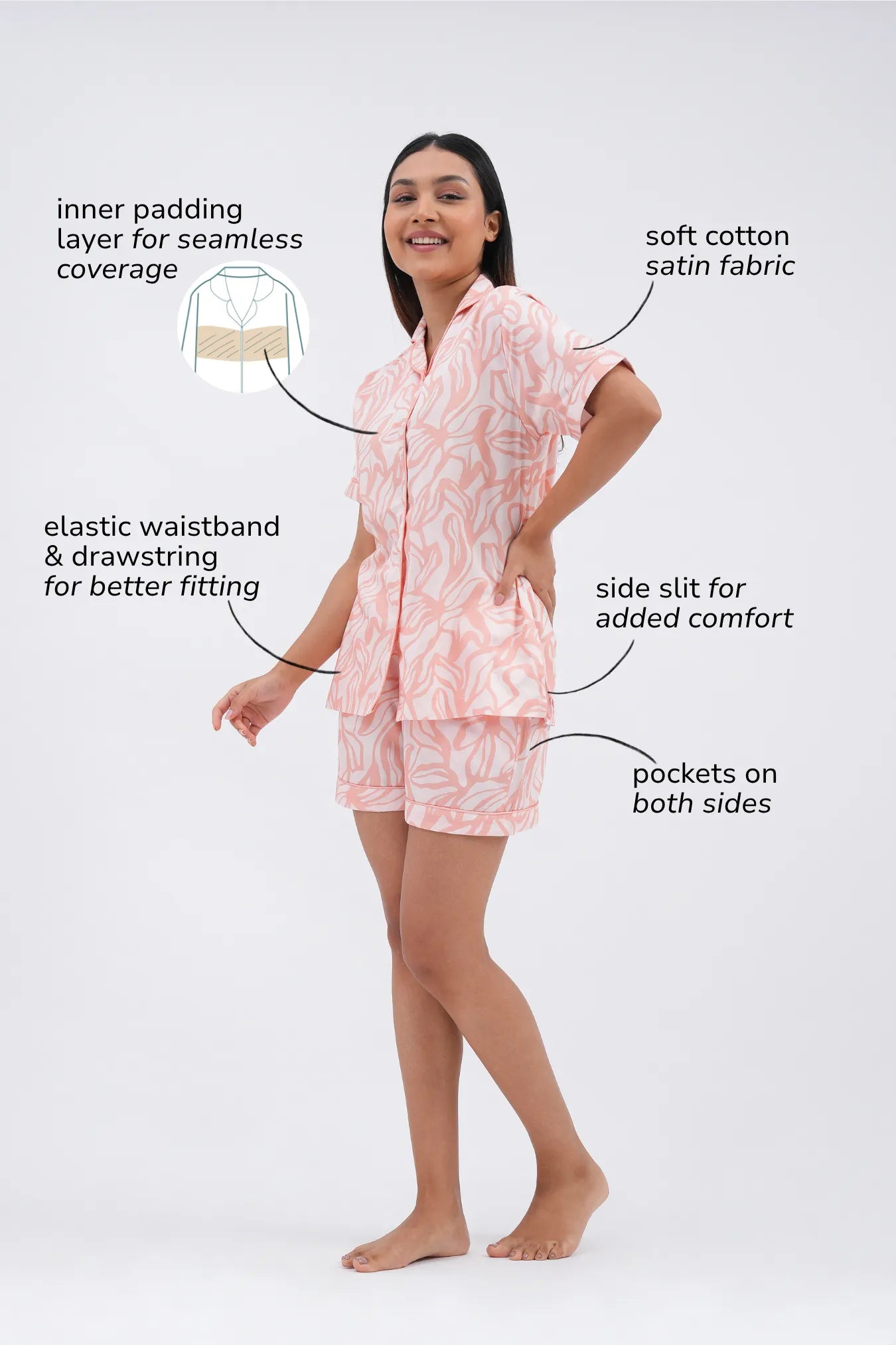 Coral cloud bra-less nightwear shorts set