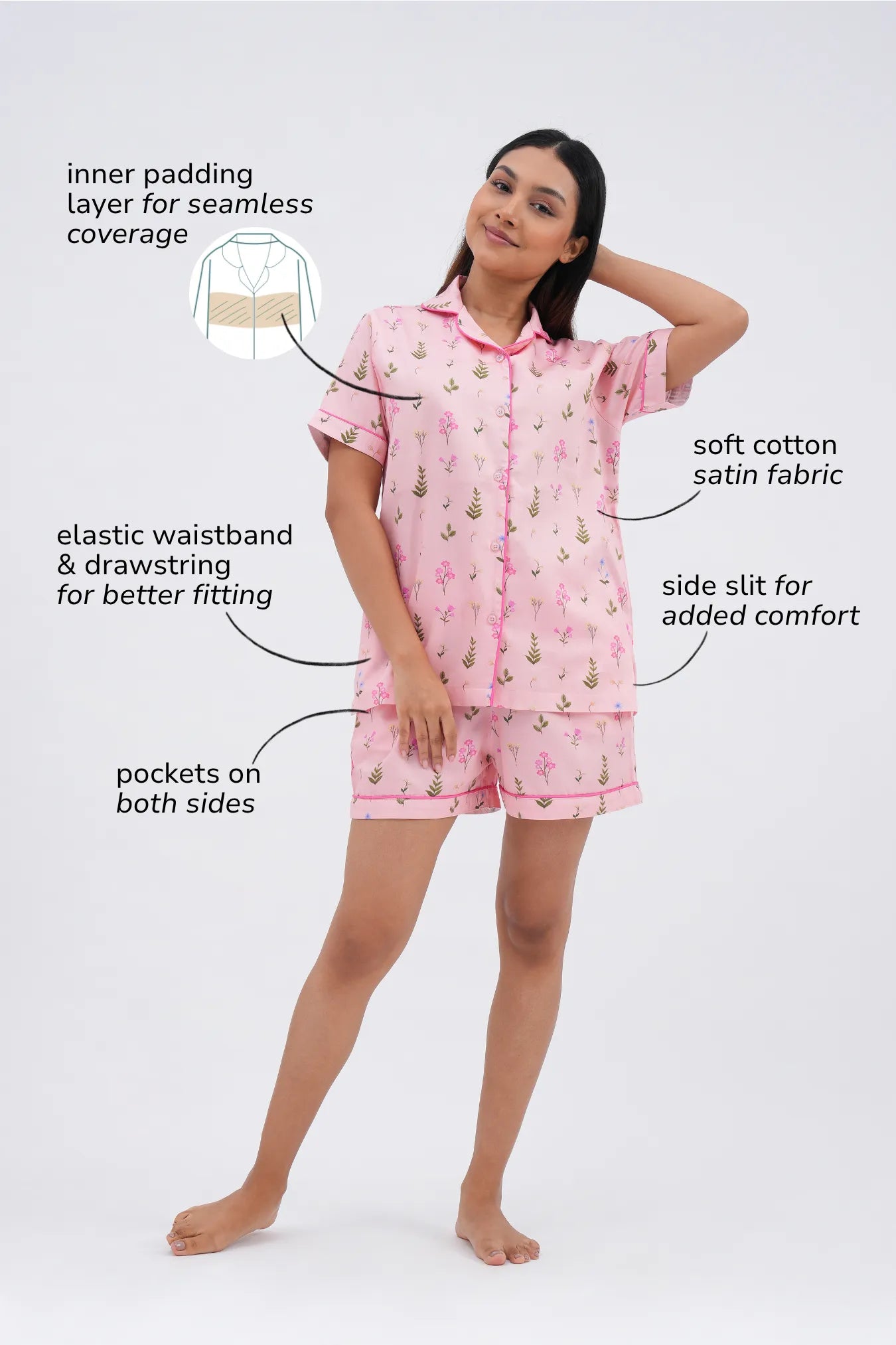 Bra less floral bloom night suit shorts set