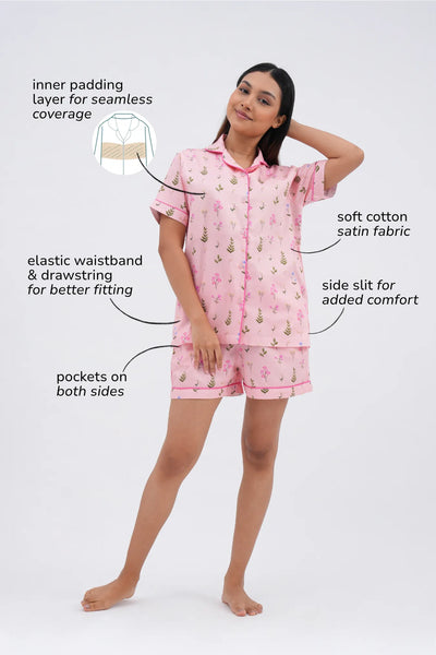 Bra less floral bloom night suit shorts set