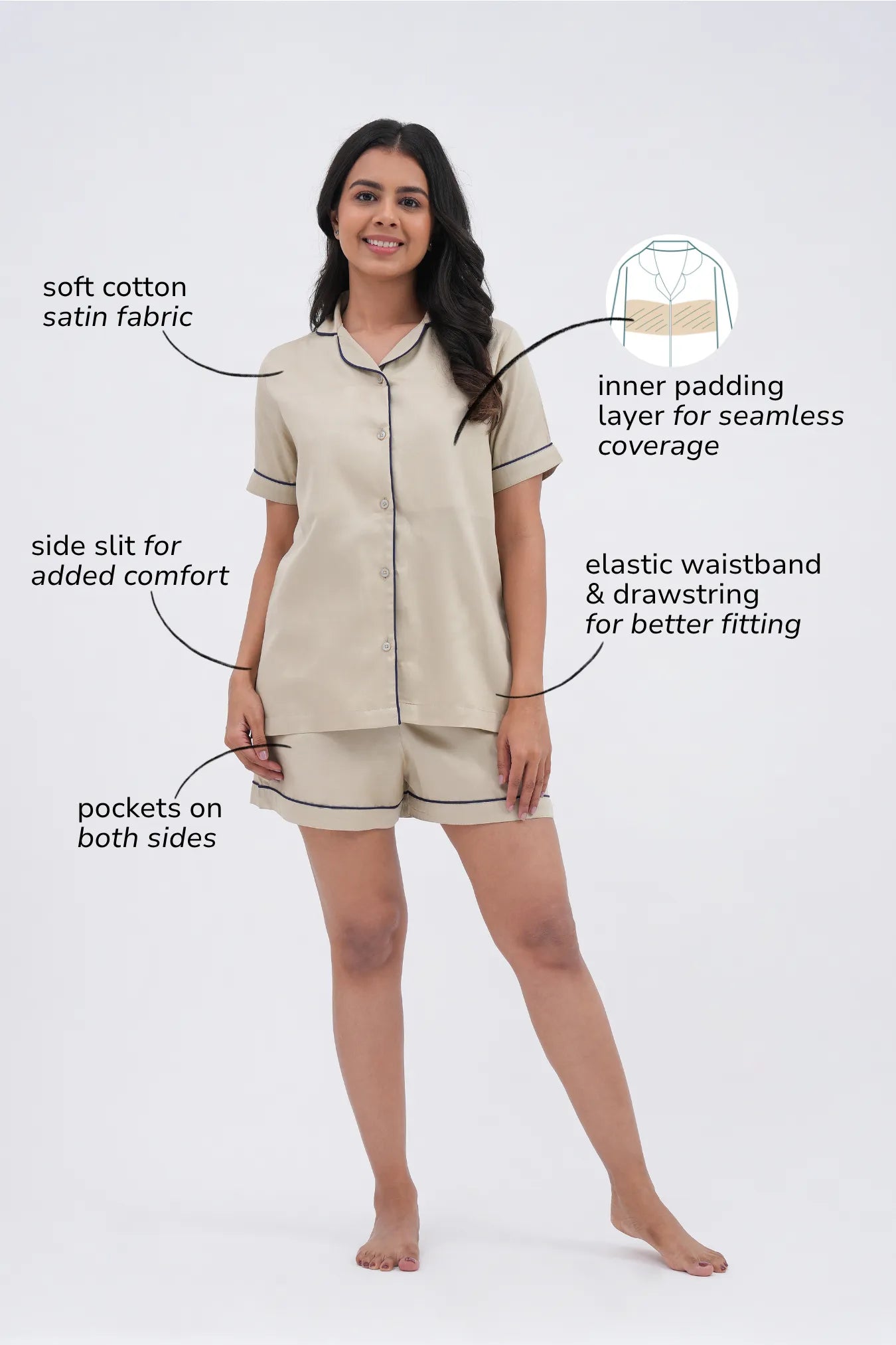 Latte love bra-less shorts set for women