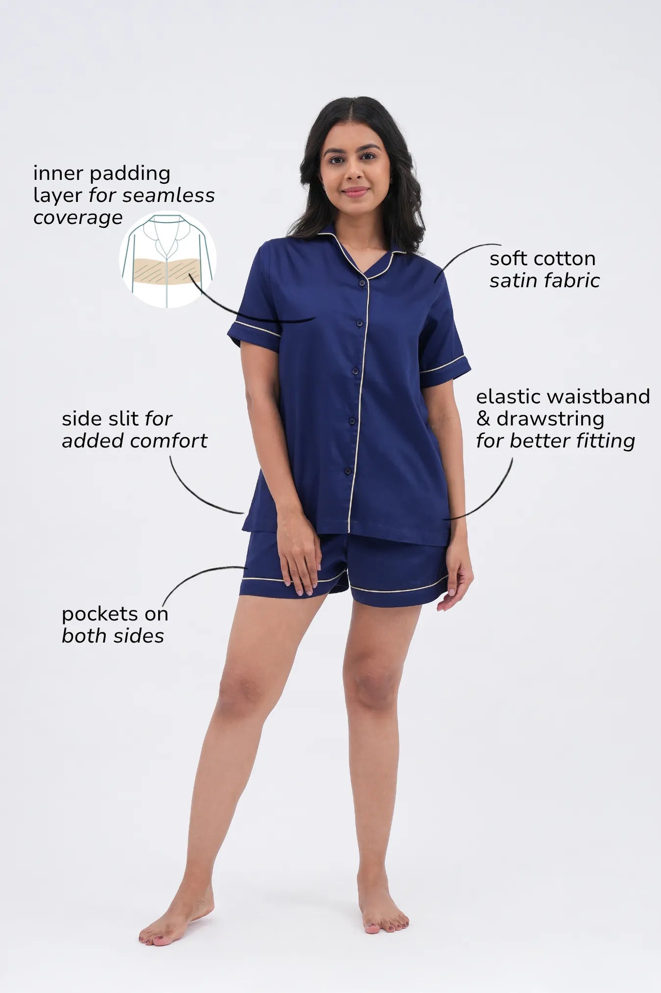 Midnight bra-les shorts set for nightwear