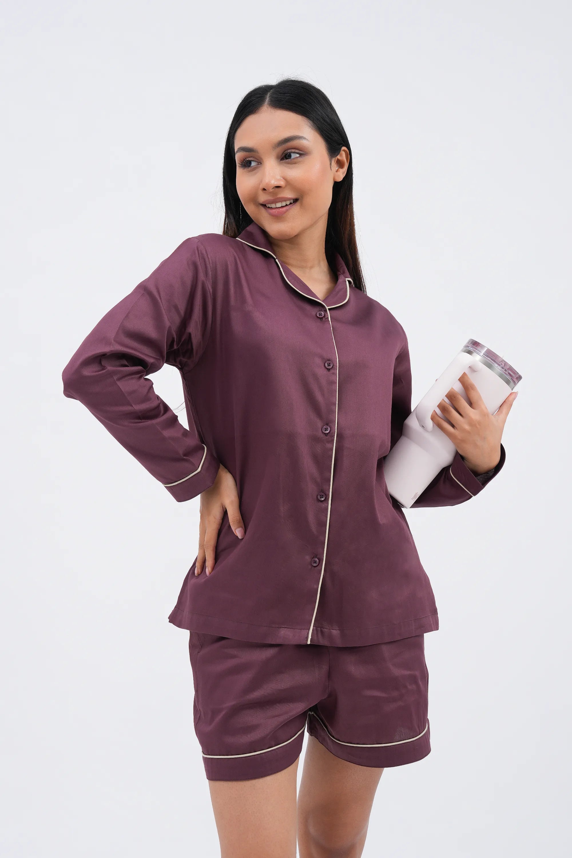 wine down bra-less shorts set